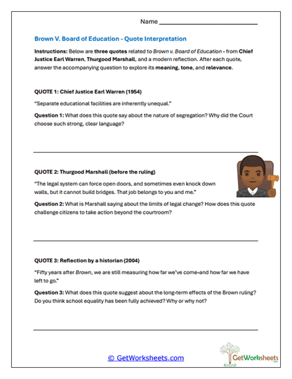 Interpreting Brown v. Board Quotes Worksheet