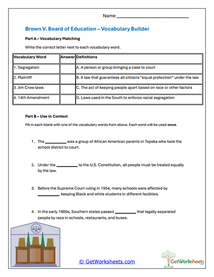 Civil Rights Vocabulary Builder Worksheet