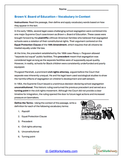 Vocabulary in Legal Context Worksheet