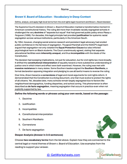 Advanced Vocabulary Analysis Worksheet