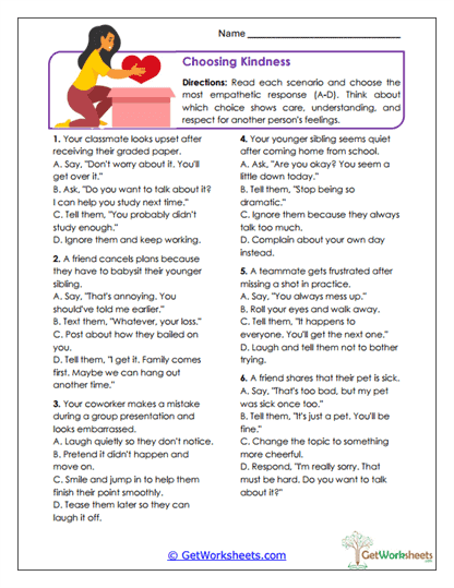Choosing Kindness Worksheet