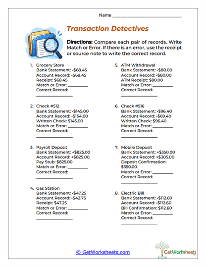 Transaction Error Lab Worksheet