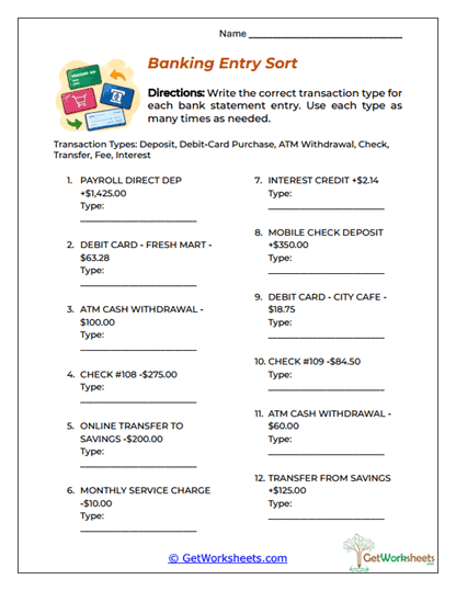 Transaction Types Worksheet