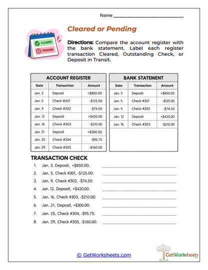 Clearing Status Review Worksheet