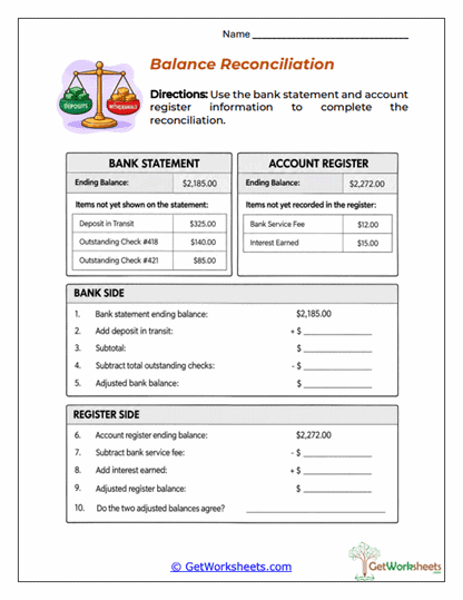 Reconciliation Balance Builder Worksheet
