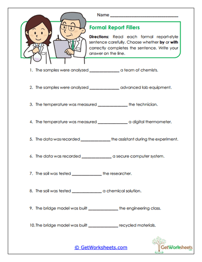 Formal Report Fillers Worksheet