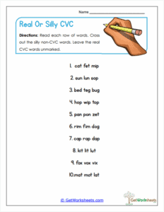 Lo Cvc Patterns Real or Silly CVC Worksheet - Word Validity Check
