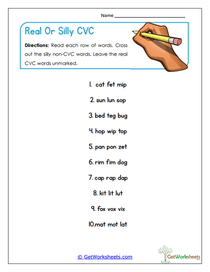 Real or Silly CVC Worksheet
