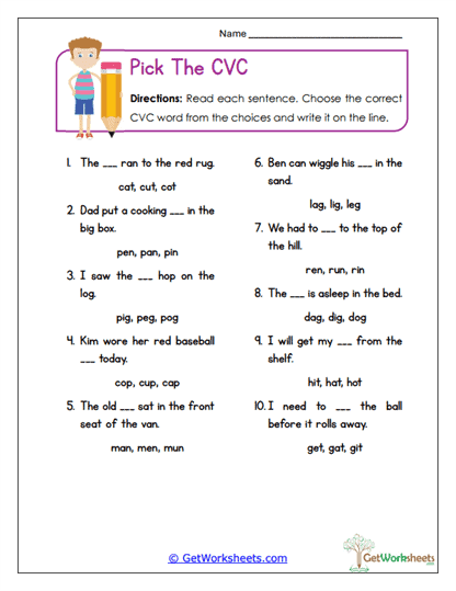 Pick the CVC Worksheet