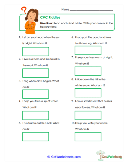 CVC Riddles Worksheet