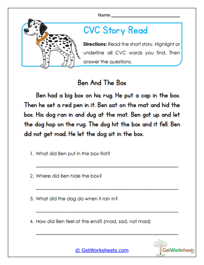 Story Read Worksheet