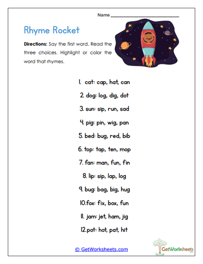 Rocket Pick Worksheet