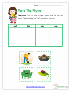 CVC Word Rhymes Worksheets - GetWorksheets.com