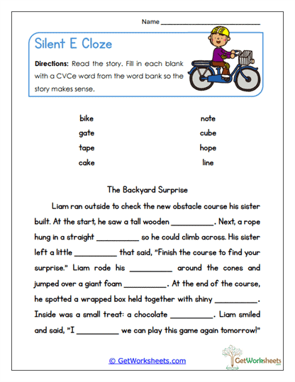 Fill Up Cloze Worksheet
