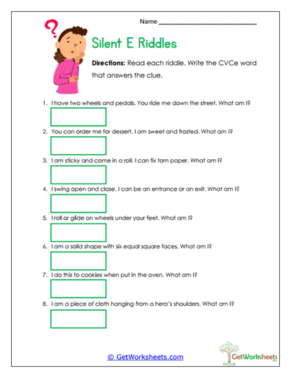 CVCe Riddles Worksheet