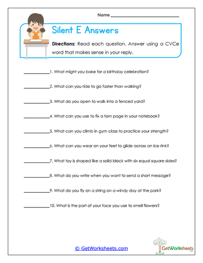 Silent Answers Worksheet