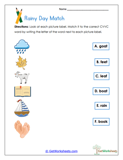 Rainy Day Match Worksheet