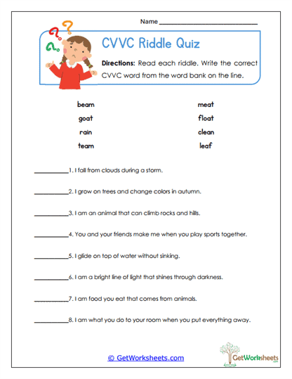 CVVC Riddle Quiz Worksheet