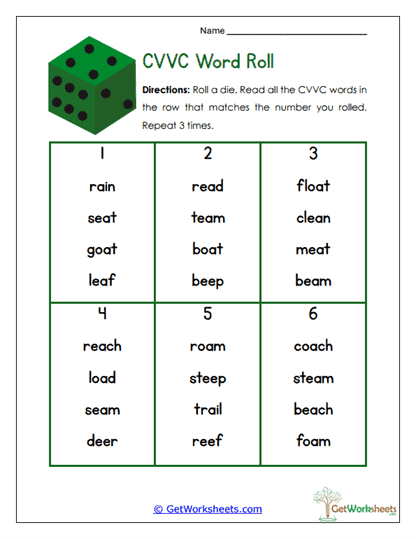 Word Roll Worksheet
