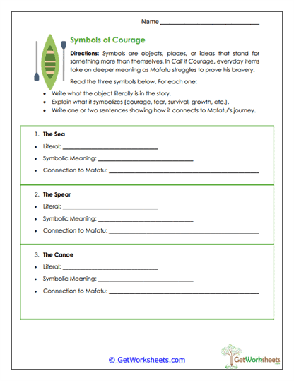 Symbols of Courage Worksheet