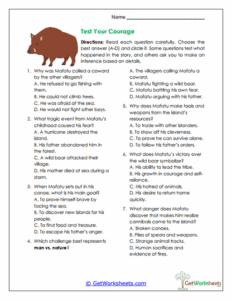 Test Your Courage Worksheet - Reading Comprehension & Multiple Choice