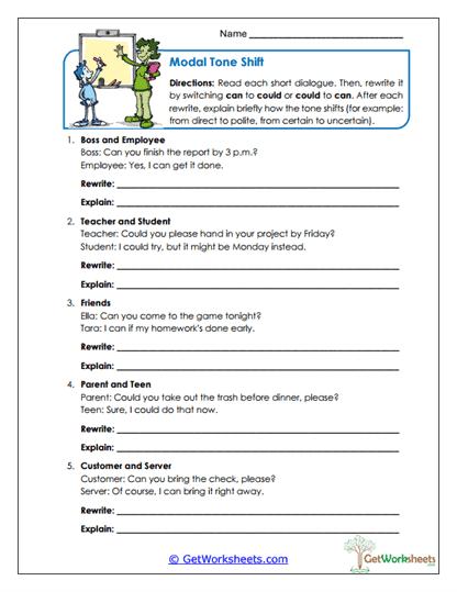 Modal Tone Shift Worksheet