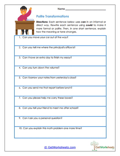 Polite Transformations Worksheet