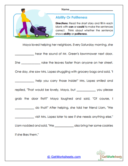 Helping Maya Next Door Worksheet