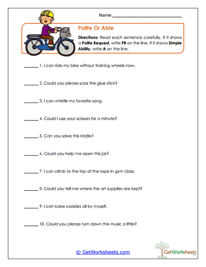 Polite or Able? Worksheet