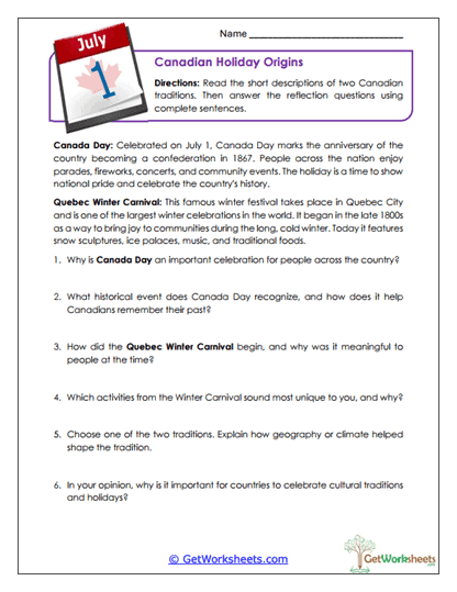 Holiday Origins Worksheet