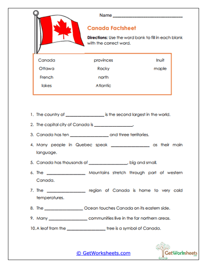 Canada Factsheet Worksheet