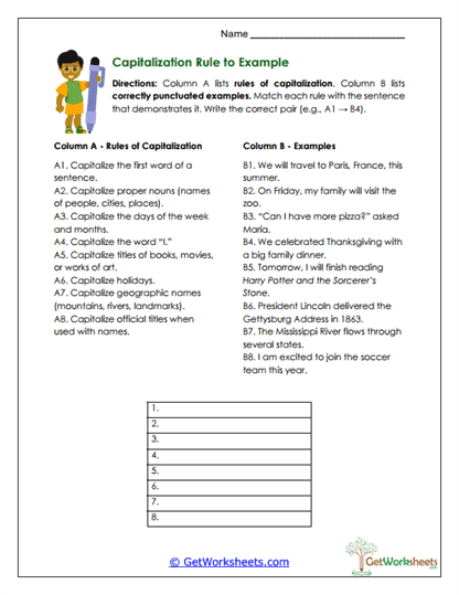 Capitalization Rules with Punctuation Worksheets