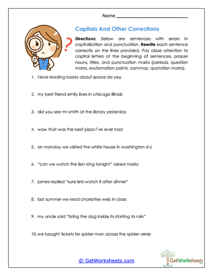 Capitals and Other Corrections Worksheet