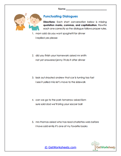 Punctuating Dialogues Worksheet