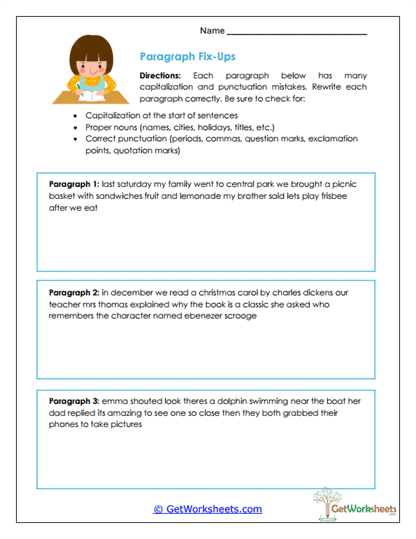 Paragraph Fix-Ups Worksheet