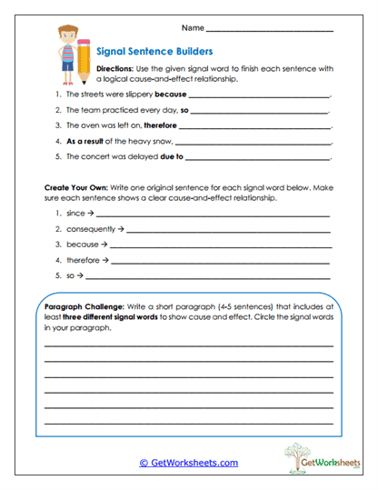 Signal Sentence Builders Worksheet