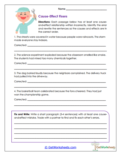 Cause-Effect Fixers Worksheet