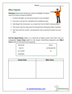 Effect Signals Worksheet - Cause & Effect Signal Words