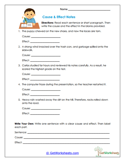 Cause & Effect Notes Worksheet