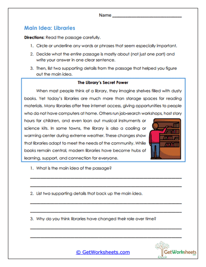 Main Idea: Libraries Worksheet
