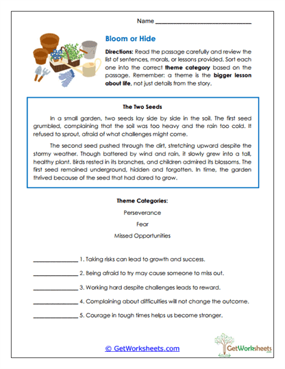 Bloom or Hide Worksheet