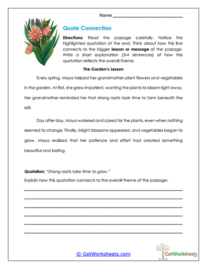 Quote Connection Worksheet