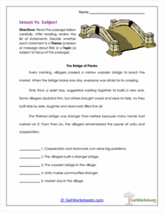 Subject Theme Topic Worksheet Lesson vs. Subject Worksheet - Theme vs. Topic Practice