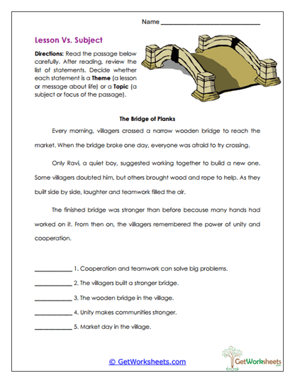 Lesson vs. Subject Worksheet