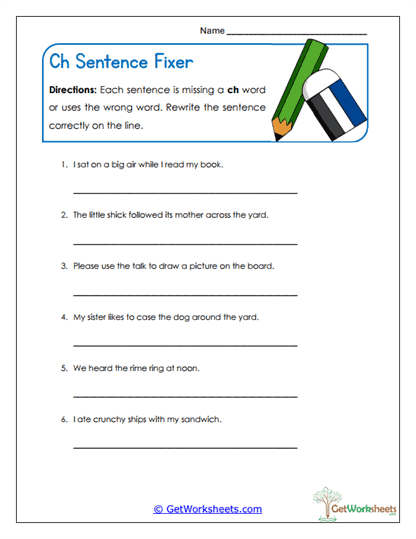 Sentence Fixer Worksheet