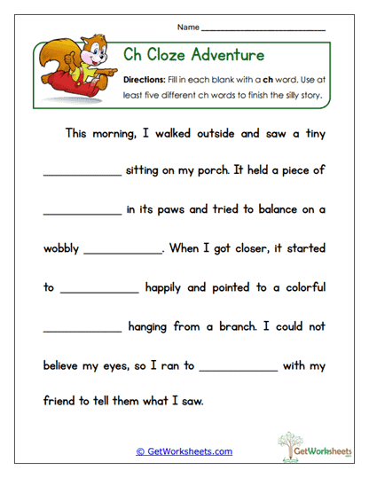 Cloze Adventure Worksheet