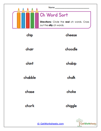 Ch Word Sort Worksheet
