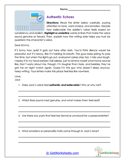 Authentic Echoes Worksheet