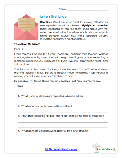 Letters That Linger Worksheet