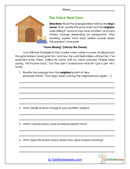 The Voice Next Door Worksheet
